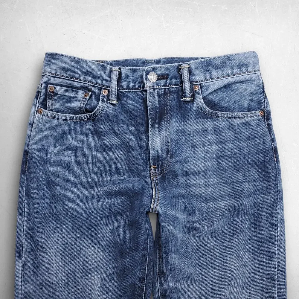 Levis 522 Jeans Slim Taper Leather Patch Two-Tone Premium Men 30x32 Stonewash